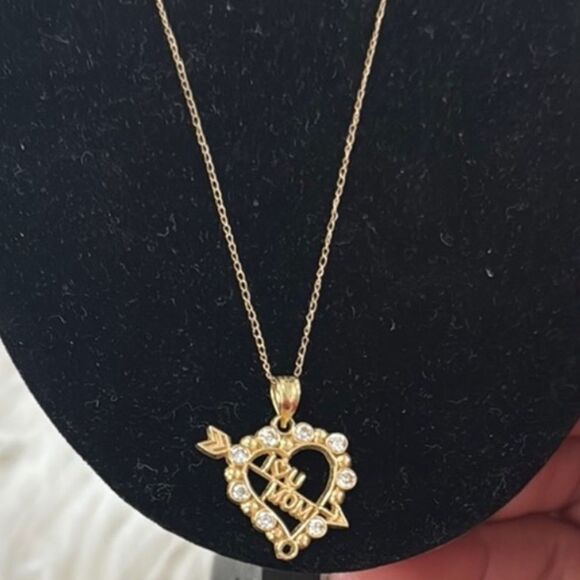 10k Gold Necklace with a Heart ( I love you mom) gold plated necklace - Picture 1 of 7